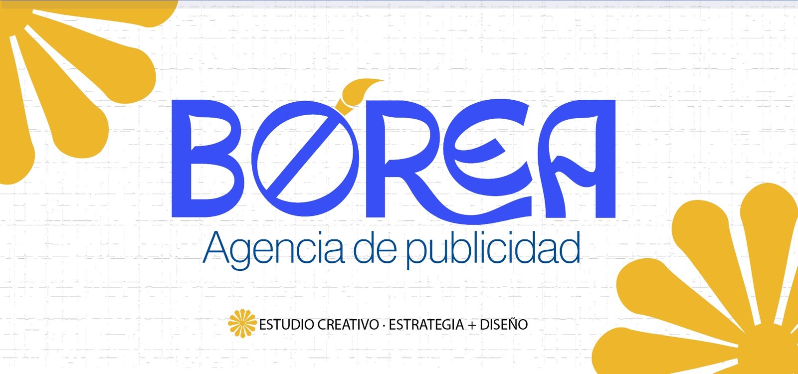 Logotipo de BOREA sobre fondo blanco texturizado con elementos gráficos amarillos